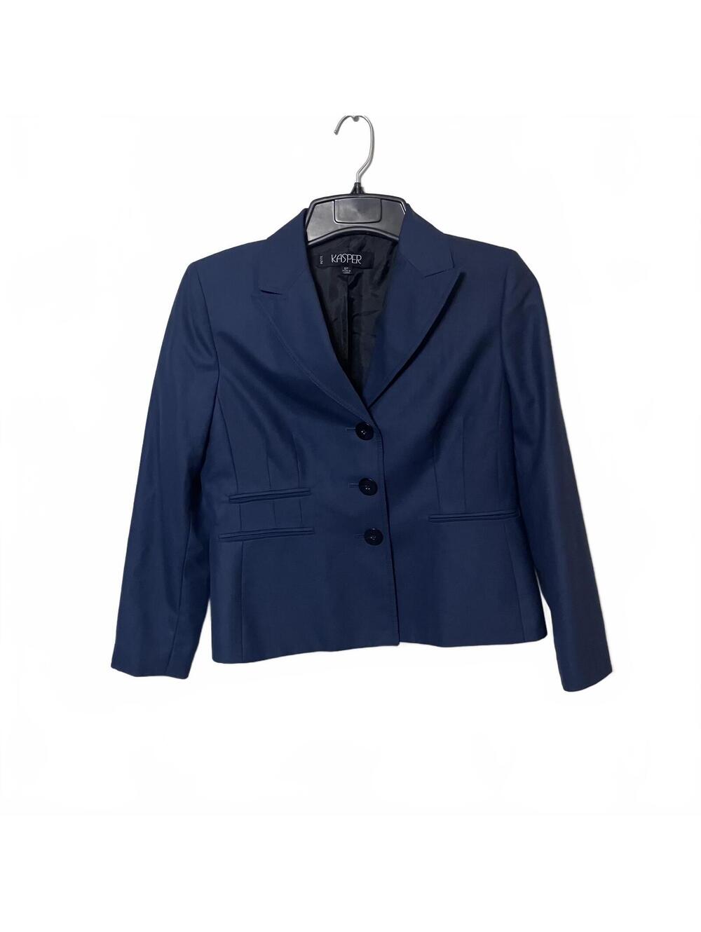Kasper Petite Preppy Navy Blue Triple 3 Button Career Office Wear Blazer Size 6P